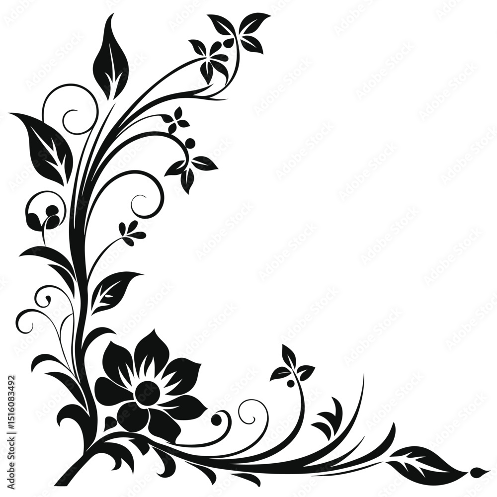 Floral corner design with leaves and flower illustration Floral corner design with leaves and flower illustration