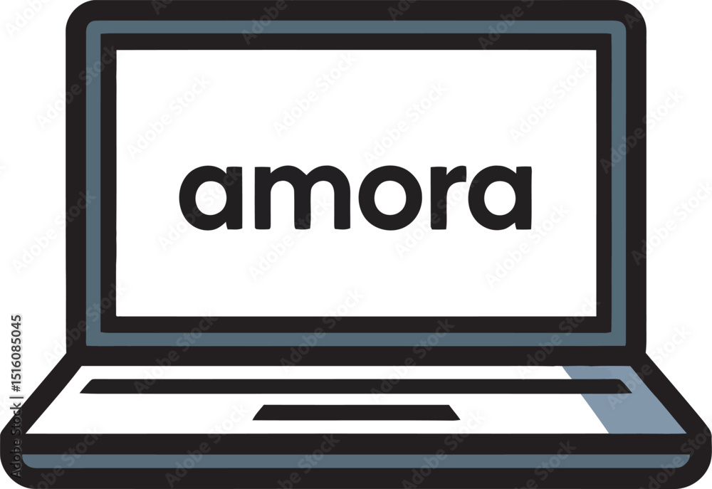 Laptop displaying the word amora simple vector illustration in bold black text Laptop displaying the word amora simple vector illustration in bold black text