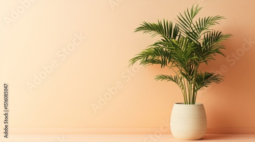 Minimal potted plant on beige background with soft light for interior design lifestyle photography visuals concept