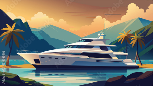 Luxury yacht charter and tropical island vacation travel concept