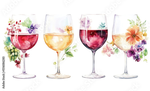 Four Wine Glasses Displaying Varied Colors