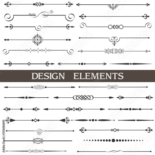 Vector set of calligraphic design elements and page decor