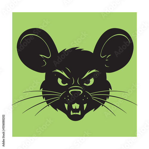 Aggressive black rat head silhouette with fierce expression on a vibrant green background