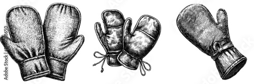 Classic Black and White Outline Line Art Drawing of an Oven Mitt with Engraved Texture Design
