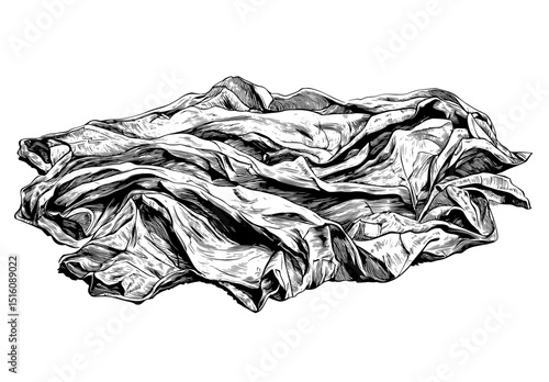 A hand-drawn, detailed sketch of crumpled dollar banknotes is illustrated, with the image being ideal for use in financial graphics, vintage designs, or as stickers and prints
