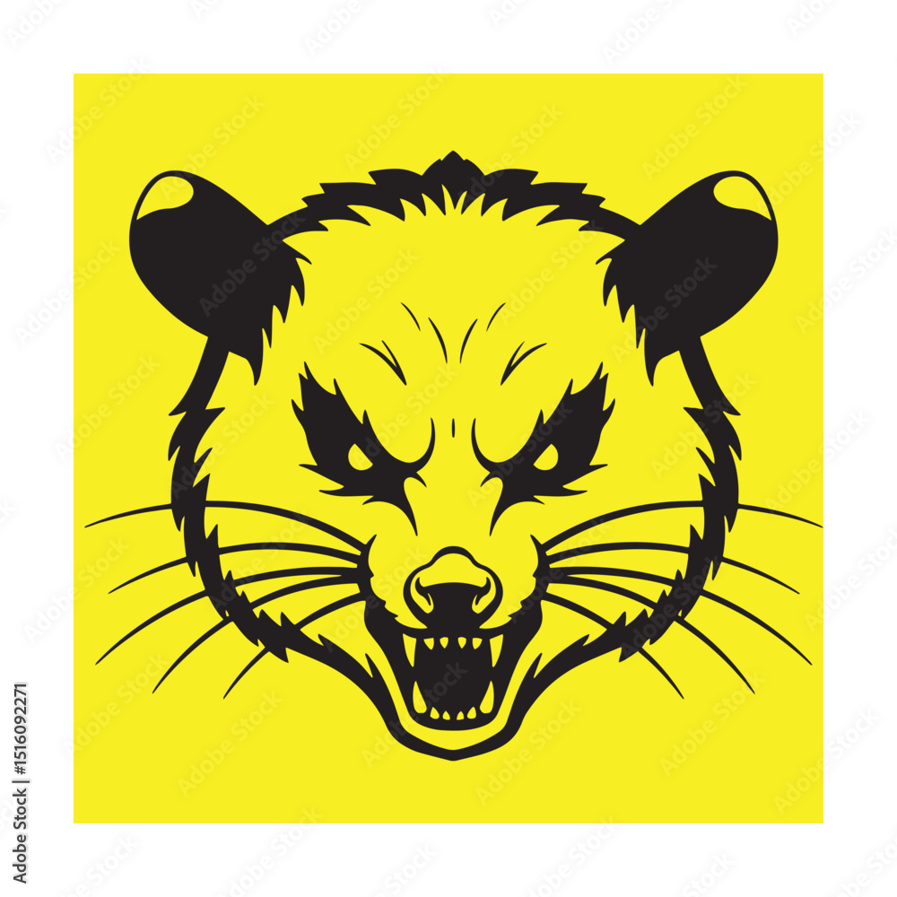 Fototapeta premium Bold black and yellow illustration of an angry raccoon head showing sharp teeth