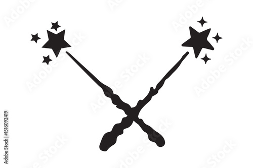 Enchanting Crossed Magical Wands with Sparkling Stars Vector Icon Design
