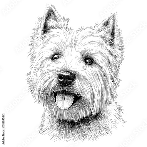 A realistic illustration of a Lakeland Terrier dog face is created in modern black and white pencil as a pet logo outline