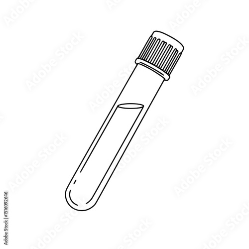 Line drawing of a test tube with fluid in a minimalist style, transparent background    