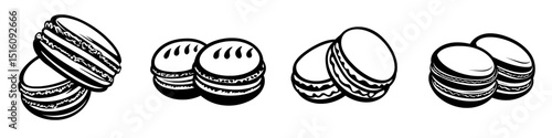 A simple flat design pictogram of black 2 sweet macaroons line icon, clipart modern illustration for app logo web banner button ui ux interface elements isolated on white background