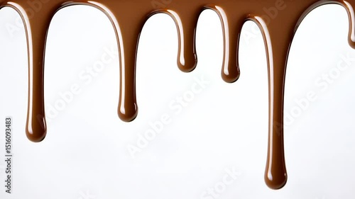 Melted Chocolate Dripping Down on White Screen Background in Slow Motion