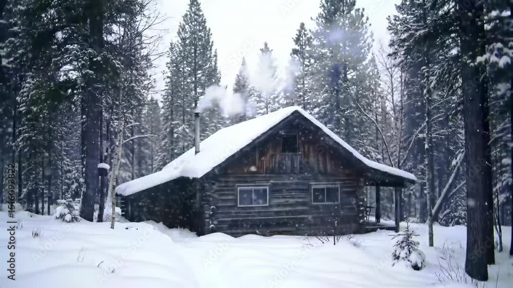 Snowy log cabin in winter forest Snowy log cabin in winter forest