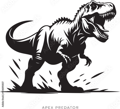 Powerful vector illustration of a ferocious tyrannosaurus rex in dynamic black and white design