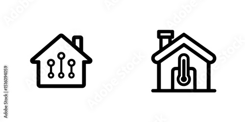 Icon of a single home thermostat line in black, featuring a simple house temperature design in a modern flat style suitable for app logos, ads, web pages, and ui ux interface elements on a white