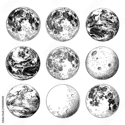 Illustrate the sun, moon, earth, and various celestial bodies by hand in a designated sketch space for planets