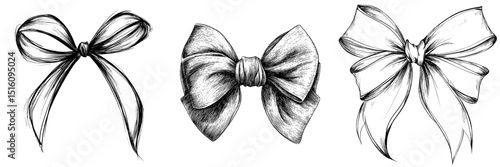 An illustration of a bow in black and white has been elegantly sketched for decoration