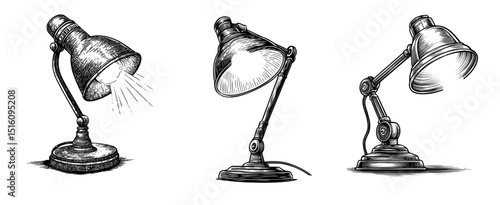 Modern illustration of a continuous line drawing desk lamp on the table isolated generated by Ai in silhouette form