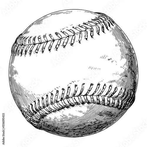 A baseball with modern design is isolated on a white background, shown as a sketch of a baseball