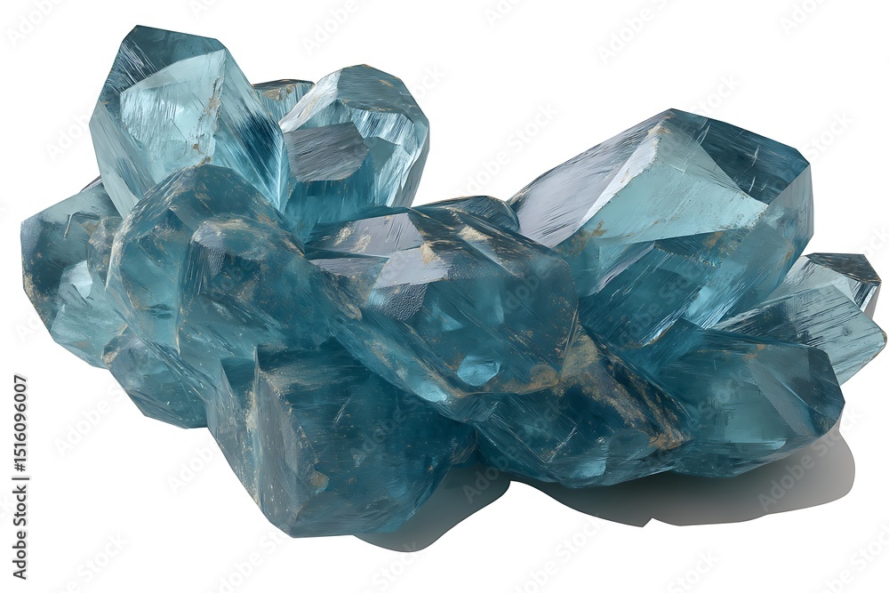 Obraz premium a cluster of raw aquamarine crystals swirling upward in gentle chaotic movement, glowing edges isolated on pure