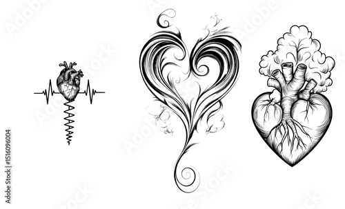 The image features a heart positioned in the middle of a wavy vertical line, all drawn with one black line against a white background