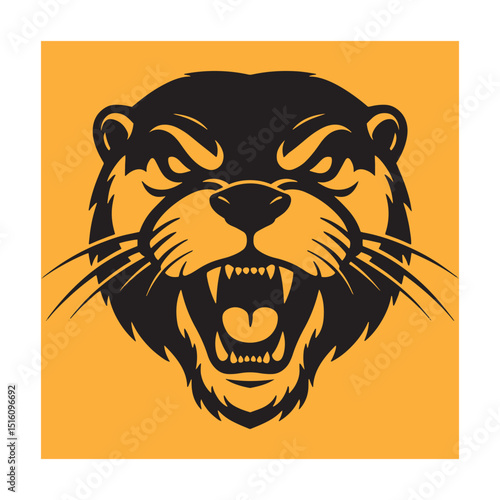 Fierce and angry otter head mascot illustration on a yellow background design