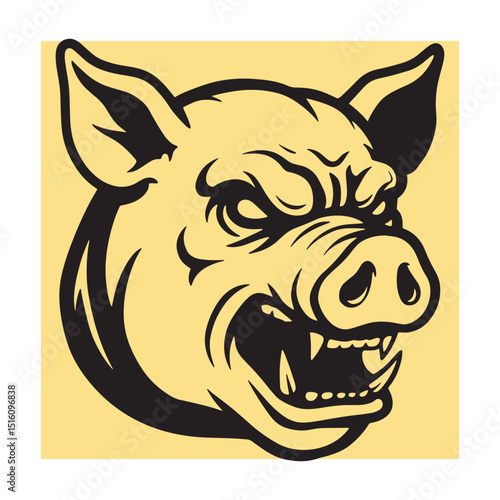Fierce angry pig head cartoon illustration representing strength and aggression with stylized design