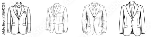Modern sketch of a blazer featuring lapel and button details rendered in sophisticated 2D line art