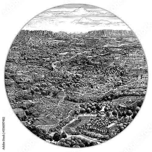 The Rocky Mountain landscape is captured in a intricately detailed hand-drawn illustration