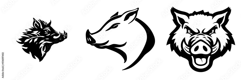 A modern illustration of a black and white silhouette logo of a wild boar head is represented by the boar head logo modern illustration A modern illustration of a black and white silhouette logo of a wild boar head is represented by the boar head logo modern illustration