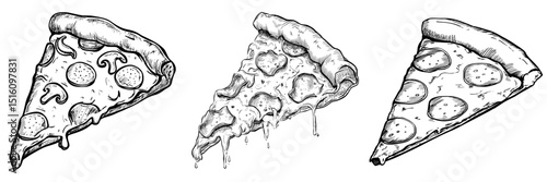 A hand-drawn sketch of a single slice of pepperoni pizza, complete with cheese and crust