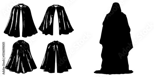 A crimson colored set of party costumes, consisting of a red superhero cape, hero coat, cloak, and magic carnival mantle, symbolizing mystery, courage, and adventure