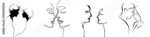 A minimalist outline depicts a man and woman gazing at each other, symbolizing romance and connection
