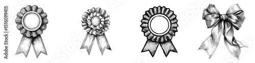 A sketch of an award ribbon is depicted in a black and white illustration style