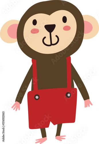 cute monkey cartoon character wearing red pants