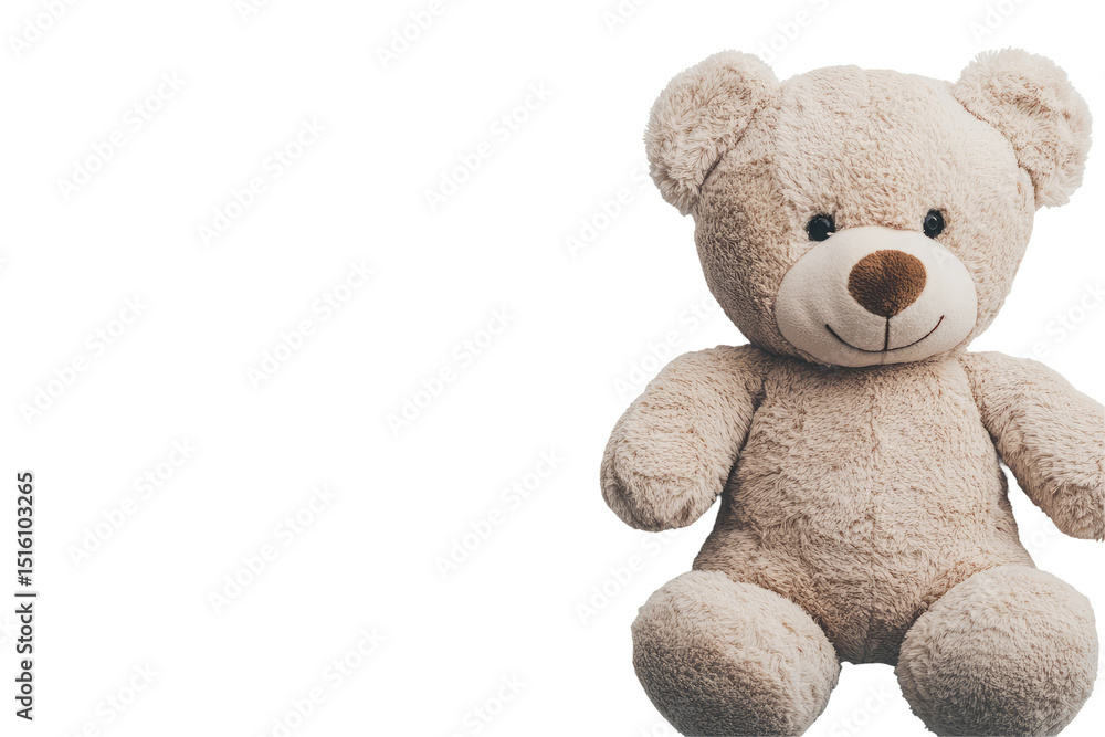 Obraz premium Beige teddy bear sits, smiling