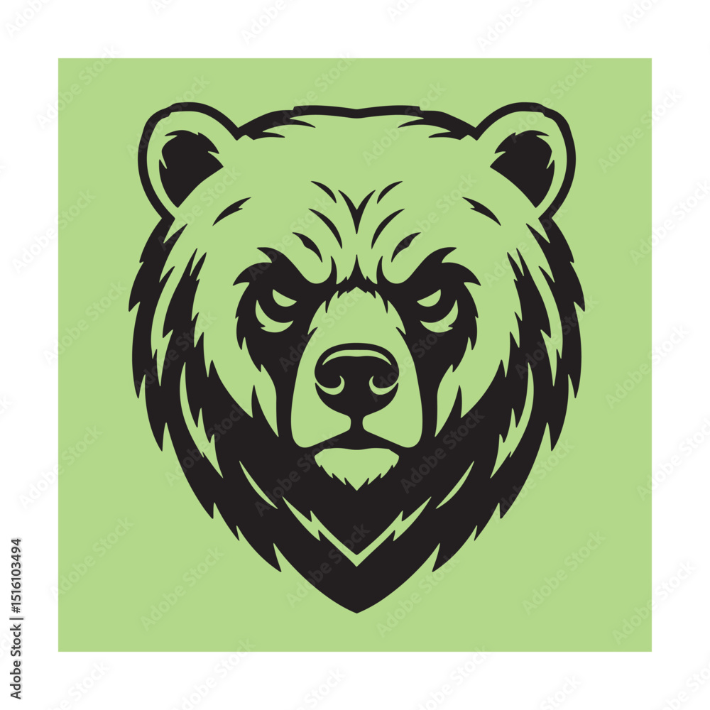 Vector illustration of a stylized bear head with a green background for graphic design. Vector illustration of a stylized bear head with a green background for graphic design.
