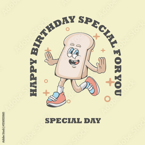 A charming And nostalgic illustration of a retro style bread character perfect for baking, food,stickers  or breakfast design etc