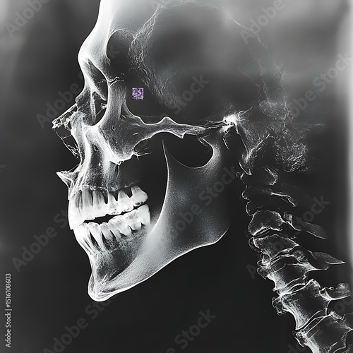 High-contrast X-ray of a fractured temporal bone with visible displacement Medical Education Forensic and Pathology Imaging