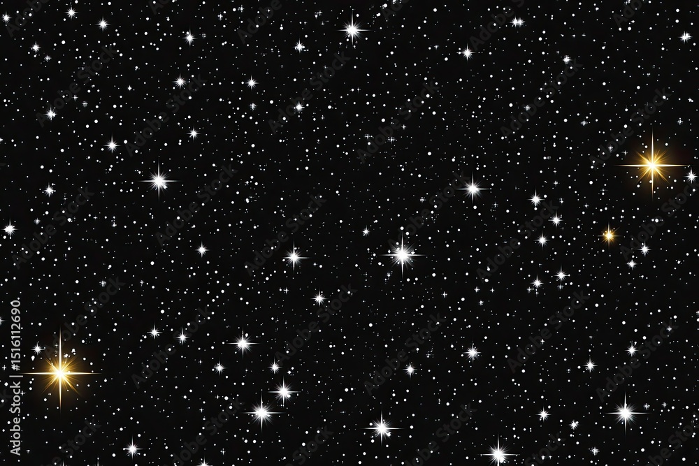 Fototapeta premium A vast expanse of space filled with countless stars. Bright, glowing stars of varying intensities against a deep black backdrop. Cosmic, celestial, and dazzling