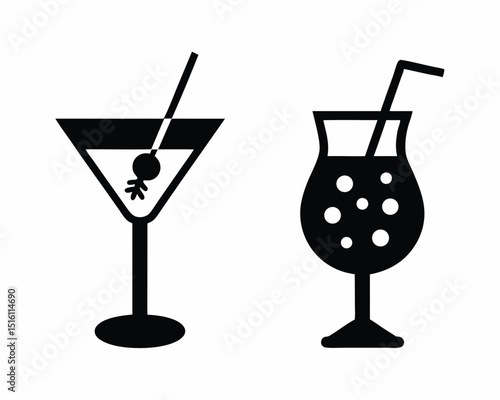 Cocktail icon vector silhouette illustration isolated on white background