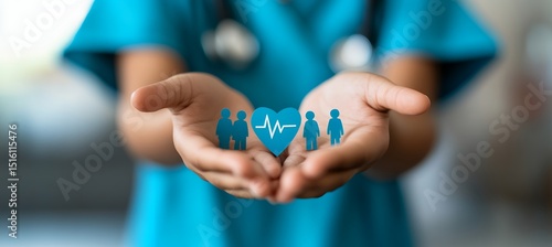 Wallpaper Mural A nurse's caring hands hold paper cutouts symbolizing healthcare and family well-being Torontodigital.ca
