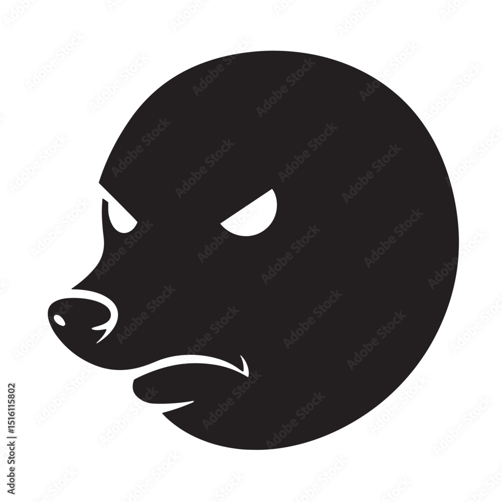 Stylized vector illustration of an angry bear head in bold black and white silhouette Stylized vector illustration of an angry bear head in bold black and white silhouette