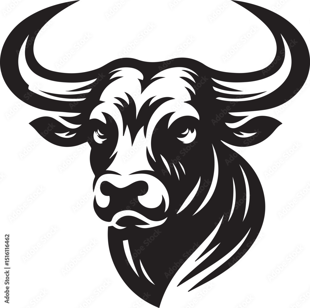 Obraz premium Minimalist Black and White Bull Vector Illustration