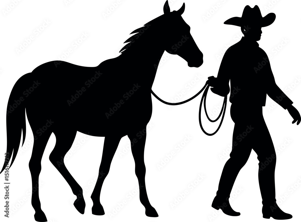 Obraz premium cowboy is riding on a horse silhouette vector illustration