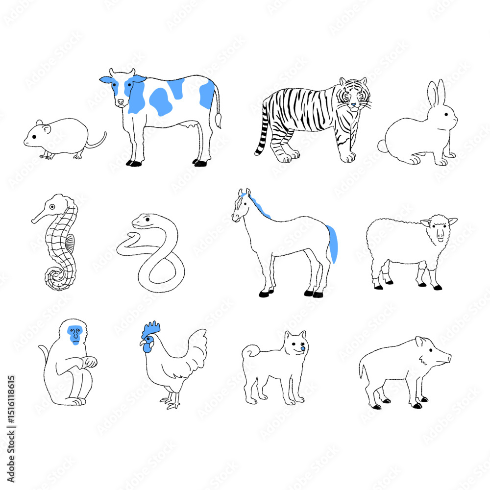干支動物イラストセット 干支動物イラストセット