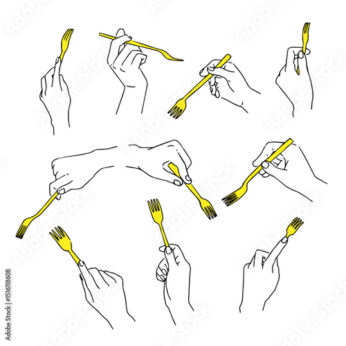 フォークを持つイラストセット
