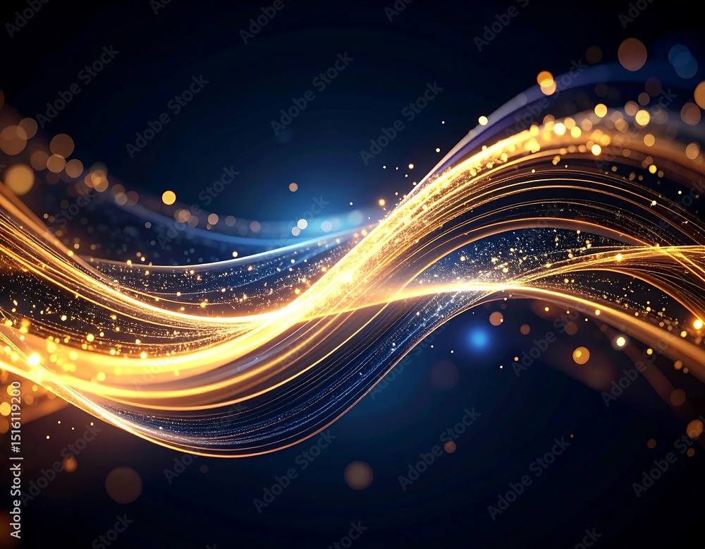 Naklejka premium Golden waves on dark background