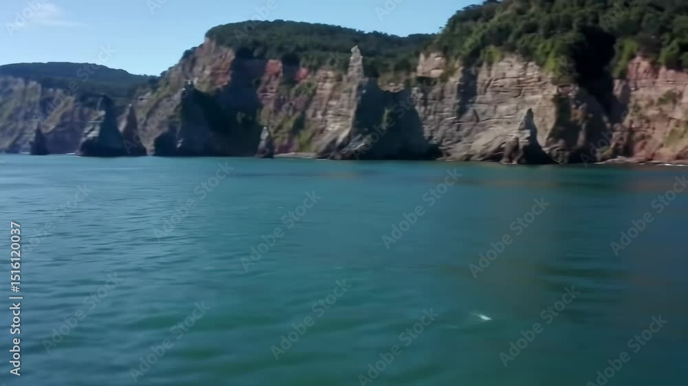 Serene coastal landscape with azure water and dramatic cliffs Serene coastal landscape with azure water and dramatic cliffs