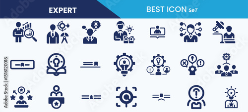 Best expert icon set collection. Talent, specific, qualification, thinking, consultant, experience and vector illustration.