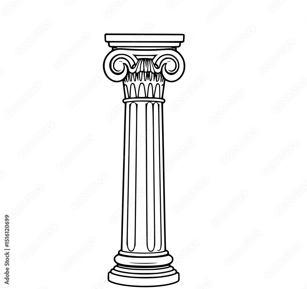 Obraz premium Ionic Column: A Classic Line Art Illustration of an Elegant Ionic Order Column, showcasing its intricate details and architectural style.